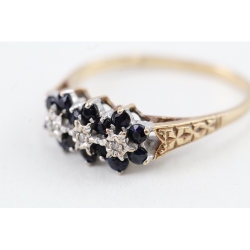 27 - 9ct gold vintage sapphire & diamond cluster ring (2.1g) AS SEEN - MISSHAPEN Size  L 1/2