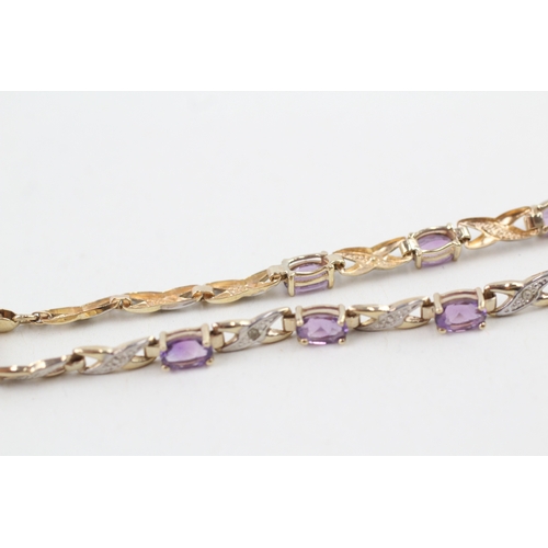 31 - 9ct gold amethyst & diamond bracelet (3.7g)