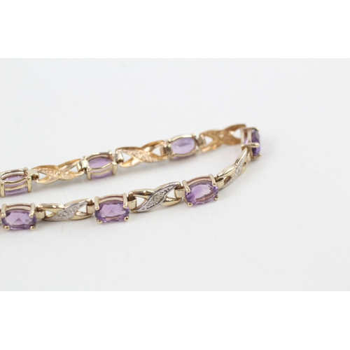 31 - 9ct gold amethyst & diamond bracelet (3.7g)