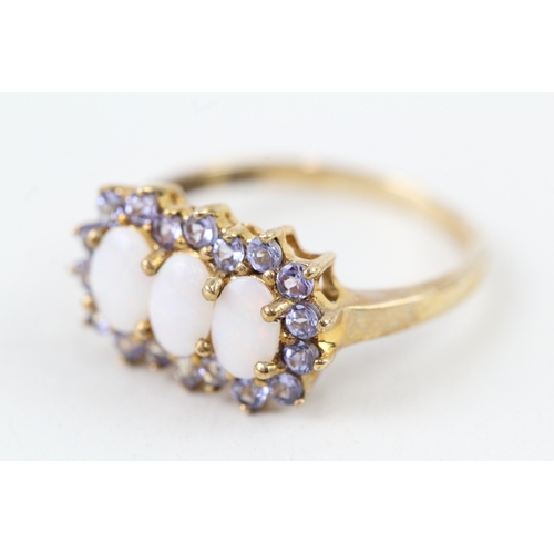 32 - 9ct gold opal & tanzanite dress ring (2.8g) Size  P 1/2