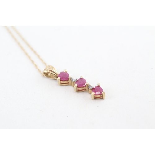 39 - 9ct gold ruby & diamond drop pendant necklace (1.1g)