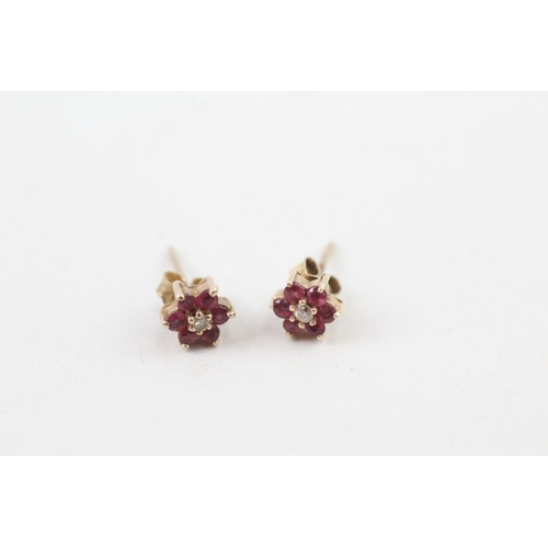 67 - 9ct gold ruby & diamond cluster stud earrings (0.7g)