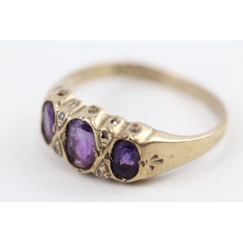 7 - 9ct gold vintage amethyst & diamond dress ring (1.8g) AS SEEN - MISSHAPEN Size  M