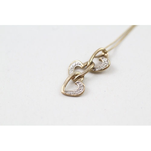 72 - 9ct gold diamond set heart pendant with 9ct gold chain (1.8g)