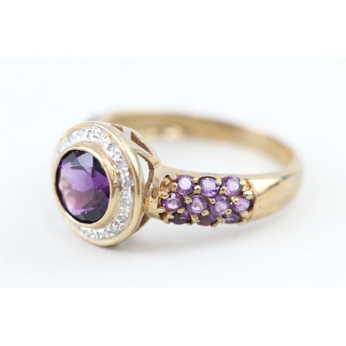 73 - 9ct gold amethyst & diamond dress ring (3.1g) Size  O