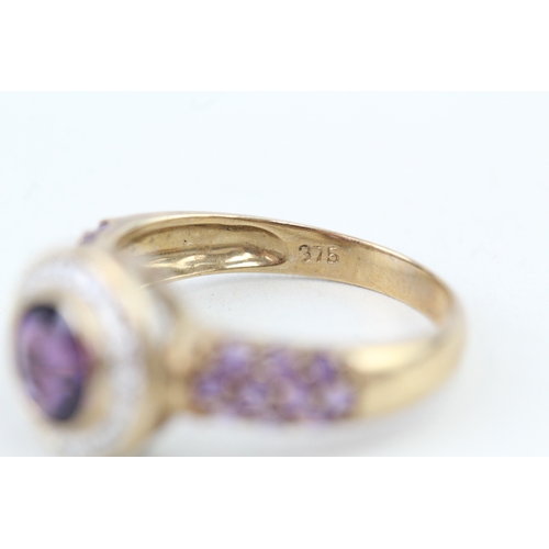 73 - 9ct gold amethyst & diamond dress ring (3.1g) Size  O