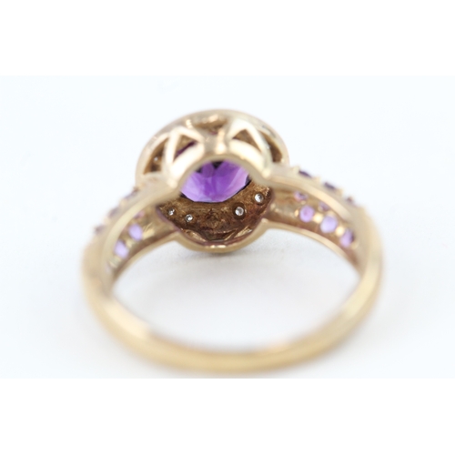 73 - 9ct gold amethyst & diamond dress ring (3.1g) Size  O