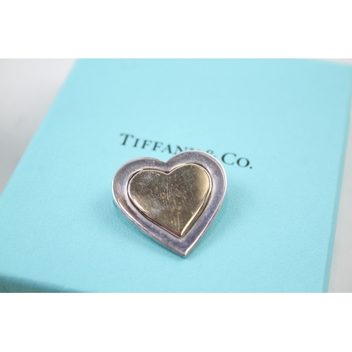 254 - Tiffany & Co Sterling Silver Heart Brooch w/ 18ct Gold Accent 10g