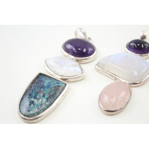 257 - Collection of Sterling Silver Gemstone Pendants inc. Moonstone, Labradorite 36g