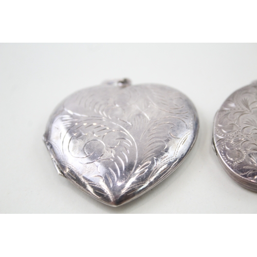 263 - Collection of Sterling Silver Locket Pendants inc. Heart, Etched, Floral 49g