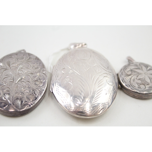 263 - Collection of Sterling Silver Locket Pendants inc. Heart, Etched, Floral 49g