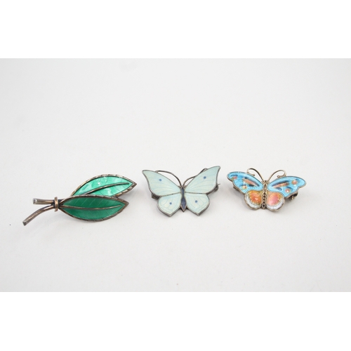 265 - Collection of Sterling Silver Scandi Enamel Brooches inc. Butterfly, Foliate 12g