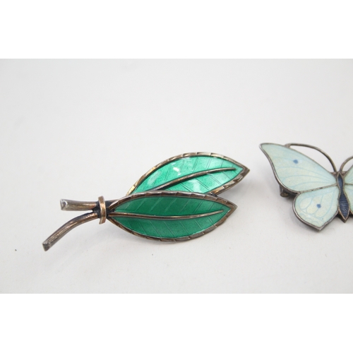 265 - Collection of Sterling Silver Scandi Enamel Brooches inc. Butterfly, Foliate 12g