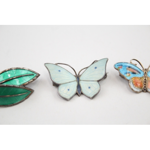 265 - Collection of Sterling Silver Scandi Enamel Brooches inc. Butterfly, Foliate 12g