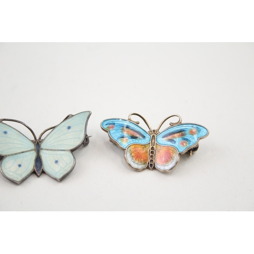 265 - Collection of Sterling Silver Scandi Enamel Brooches inc. Butterfly, Foliate 12g