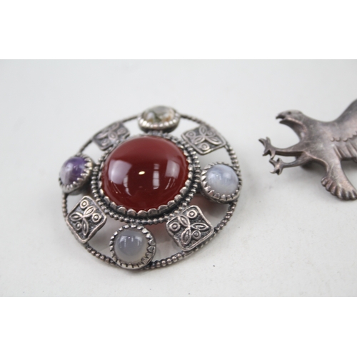 272 - Collection of Sterling Silver Scottish / Celtic Brooches inc. Gemstone 28g