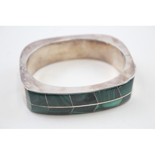 275 - Taxco Mexico Sterling Silver Malachite Cuff Bangle 76g