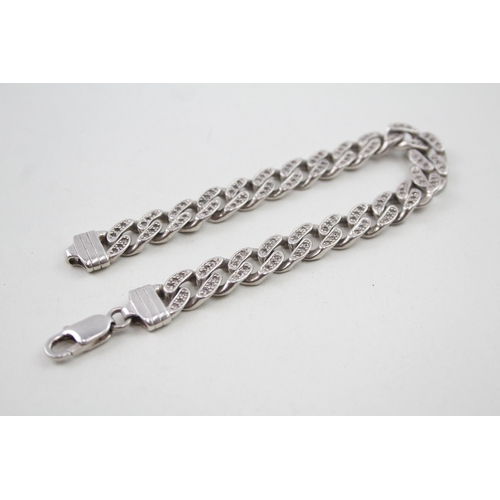 276 - Sterling Silver Curb Link Bracelet w/ Cubic Zirconia, Gents Style 32g