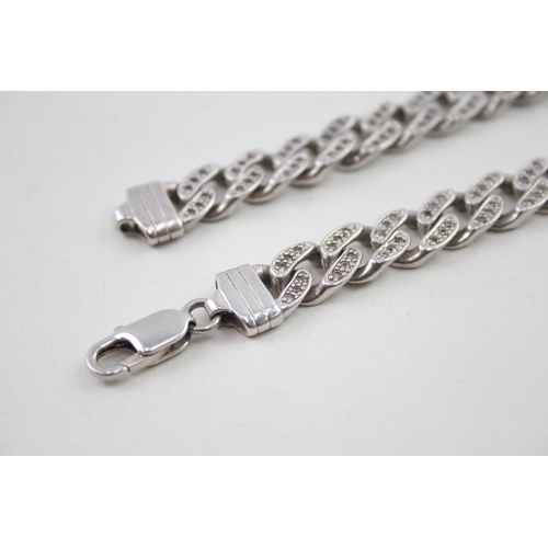 276 - Sterling Silver Curb Link Bracelet w/ Cubic Zirconia, Gents Style 32g