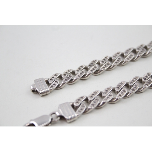 276 - Sterling Silver Curb Link Bracelet w/ Cubic Zirconia, Gents Style 32g