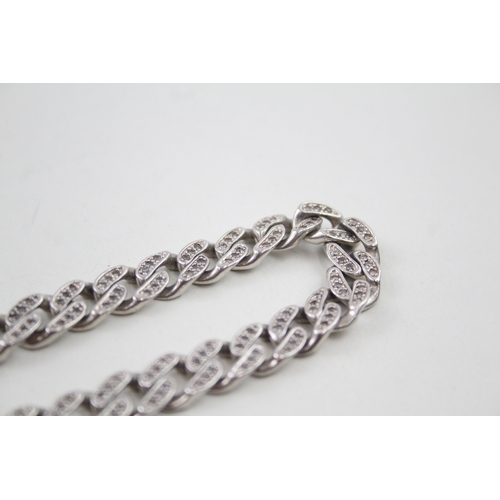 276 - Sterling Silver Curb Link Bracelet w/ Cubic Zirconia, Gents Style 32g