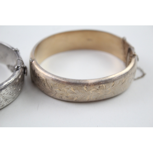 278 - Collection of Sterling Silver Bangles inc. Etched, Safety Chain, Floral 50g