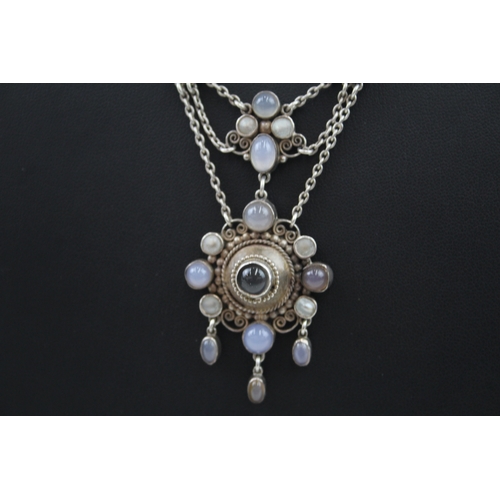 284 - Traditional Design Sterling Silver Moonstone Lavaliere Necklace 23g