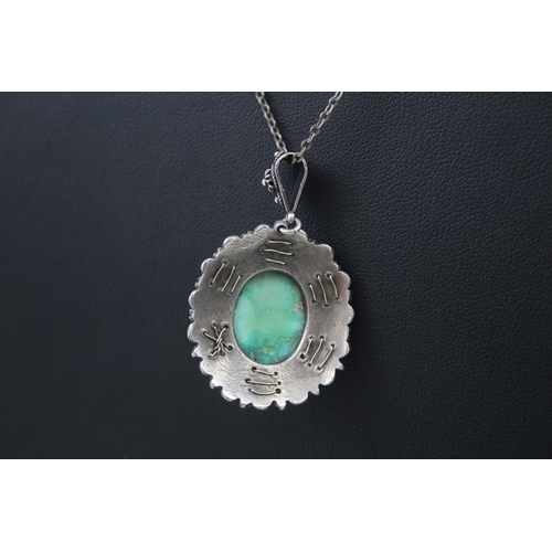 287 - Victorian Silver Turquoise & Seed Pearl Pendant Necklace 6g