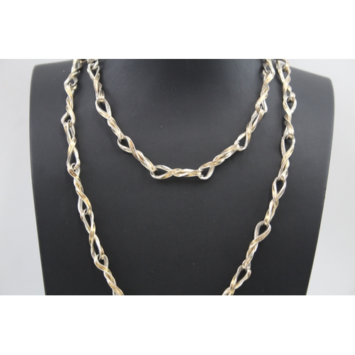 289 - Sterling Silver Necklace w/ Twisted Links, Gold Tone Accents 56g