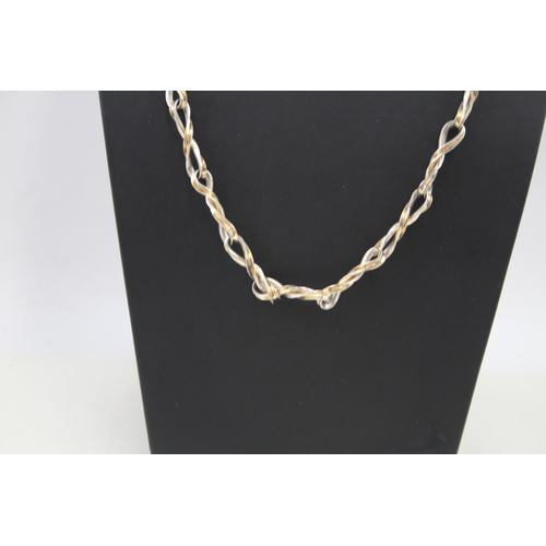 289 - Sterling Silver Necklace w/ Twisted Links, Gold Tone Accents 56g