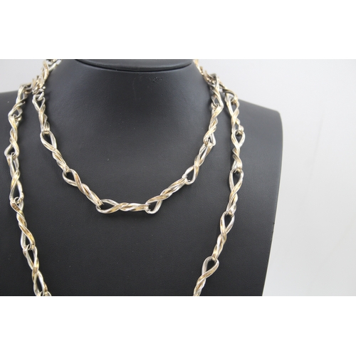 289 - Sterling Silver Necklace w/ Twisted Links, Gold Tone Accents 56g