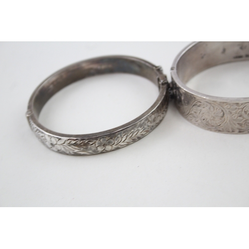 296 - Collection of Sterling Silver Mid Century Bangles inc. Floral, Scrolling 58g