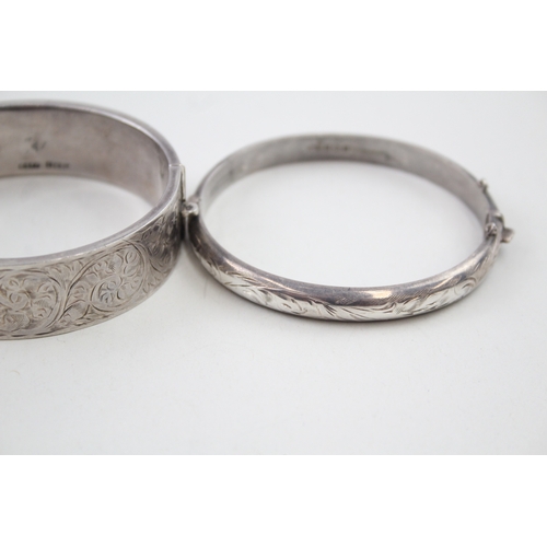 296 - Collection of Sterling Silver Mid Century Bangles inc. Floral, Scrolling 58g