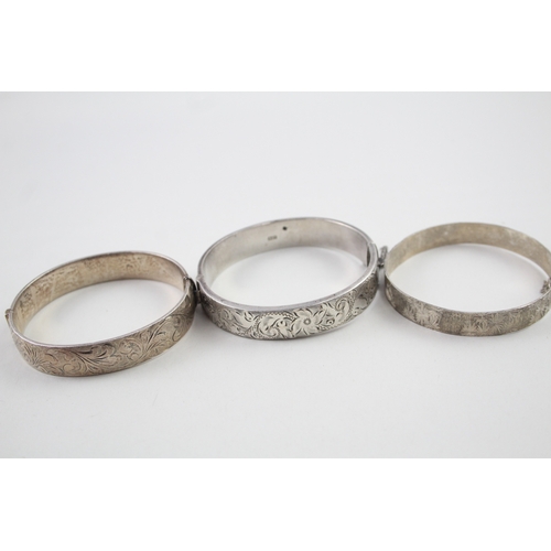 305 - Collection of Sterling Silver Bangles inc. Machine Etched, Scrolling Foliate 58g