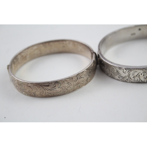 305 - Collection of Sterling Silver Bangles inc. Machine Etched, Scrolling Foliate 58g