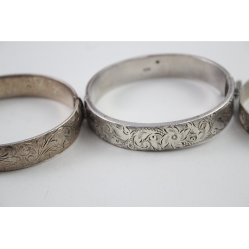 305 - Collection of Sterling Silver Bangles inc. Machine Etched, Scrolling Foliate 58g