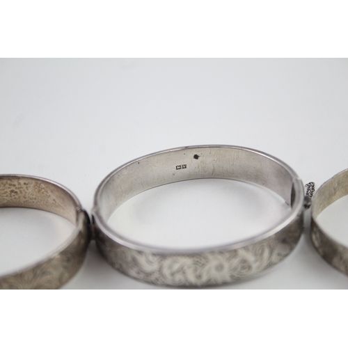 305 - Collection of Sterling Silver Bangles inc. Machine Etched, Scrolling Foliate 58g