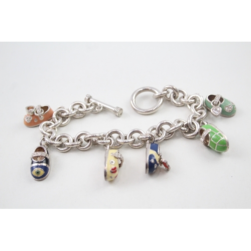 306 - Sterling Silver Charm Bracelet w/ Charms inc. Enamel Shoes, Stone Set 63g