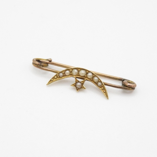 125 - 9ct gold & seed pearl brooch (1.1g)