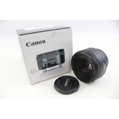 394 - Canon EF 50mm F/1.8 STM Vintage Autofocus Camera Lens Working w/ Box