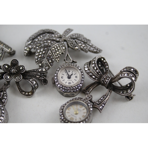 409 - Women's Vintage Silver Fob Watches Hand-Wind WATCH RUNS x 4