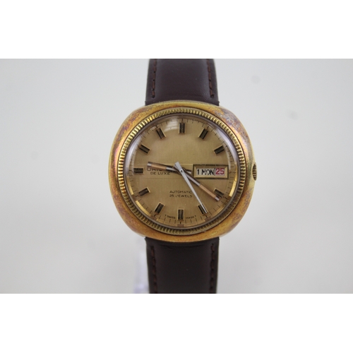 421 - Vintage Oriosa Fluted Bezel Gold Tone Watch Auto WATCH RUNS