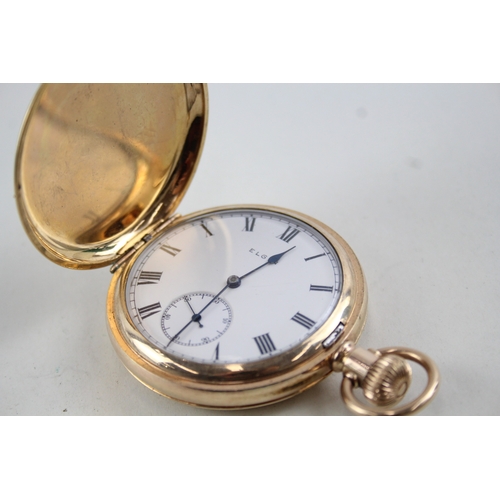 430 - Vintage Elgin Rolled Gold Full Hunter Pocket Watch Hand-Wind WATCH RUNS