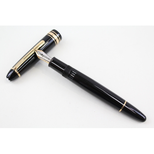 438 - Montblanc Meisterstuck Black Fountain Pen w/ 14ct White Gold Nib WRITING