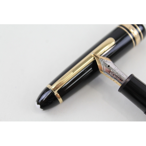 438 - Montblanc Meisterstuck Black Fountain Pen w/ 14ct White Gold Nib WRITING