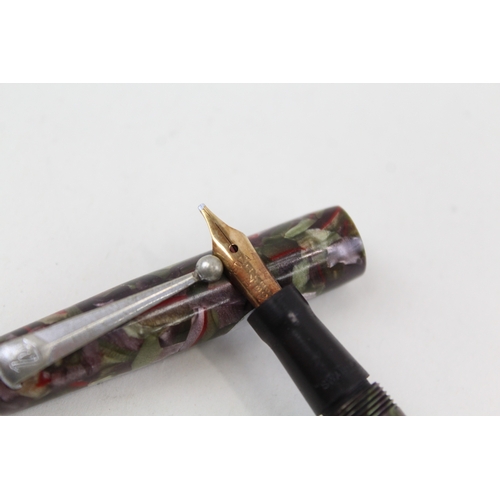 440 - Vintage Mabie Todd Swan Self Filler Green Fountain Pen w/ 14ct Gold Nib WRITING