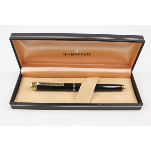 443 - Vintage Sheaffer Targa Green Lacquer Fountain Pen w/ 14ct Gold Nib WRITING Boxed