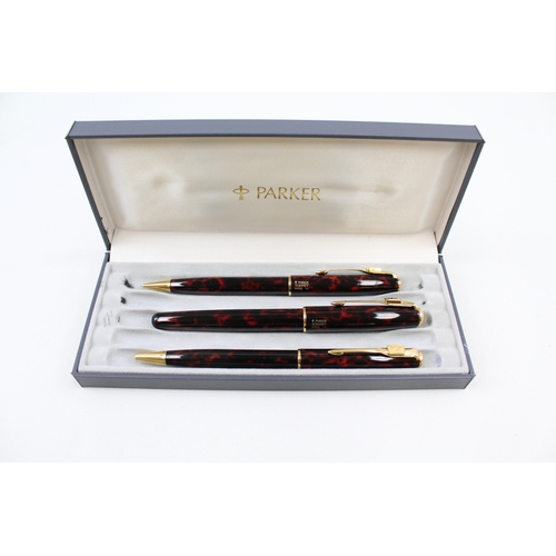 448 - Parker Sonnet Burgundy Lacquer Fountain Pen w/ 18ct Gold Nib, Ballpoint, Pencil