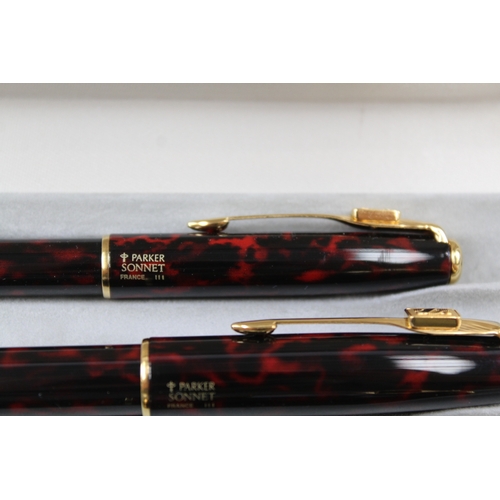 448 - Parker Sonnet Burgundy Lacquer Fountain Pen w/ 18ct Gold Nib, Ballpoint, Pencil