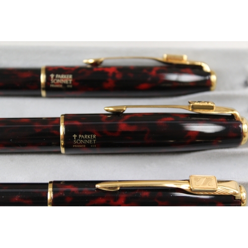 448 - Parker Sonnet Burgundy Lacquer Fountain Pen w/ 18ct Gold Nib, Ballpoint, Pencil